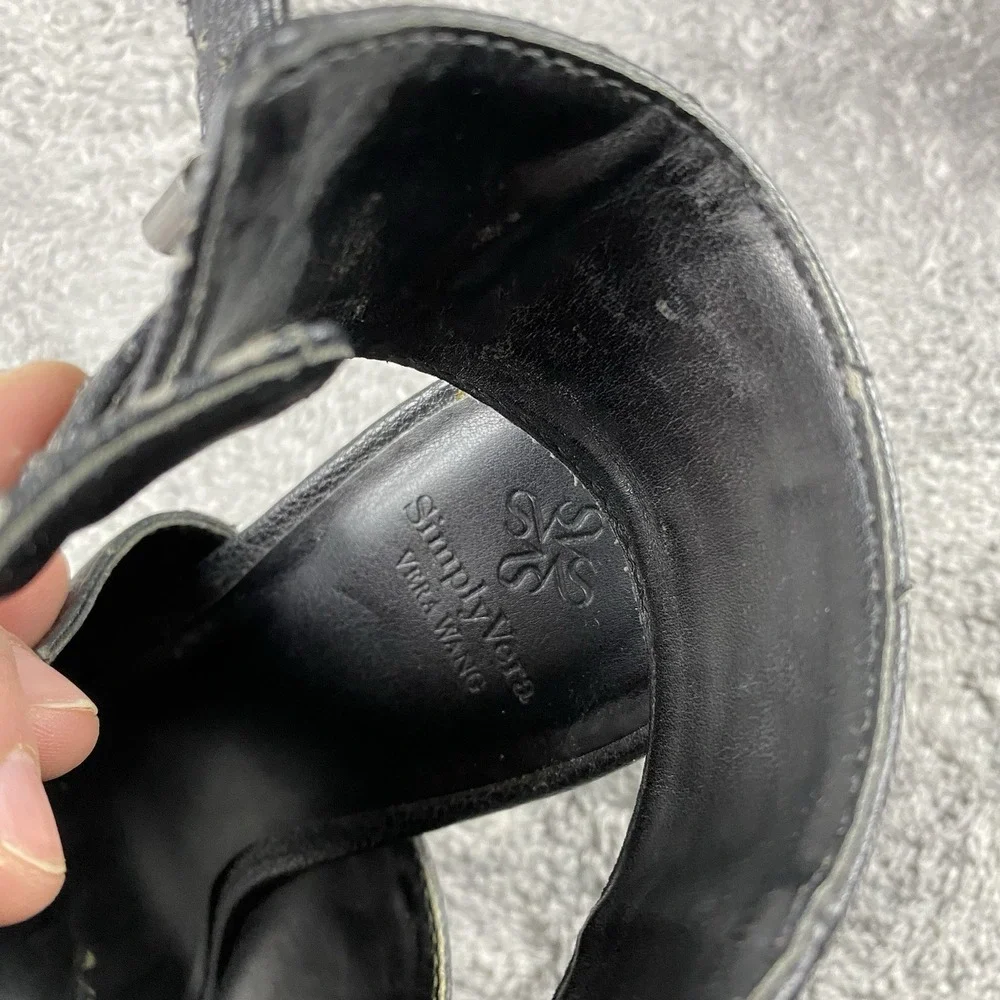 Simply Vera Size‎ Wooden Platform Leather Open Toe Shoe Womens Size 7 Black